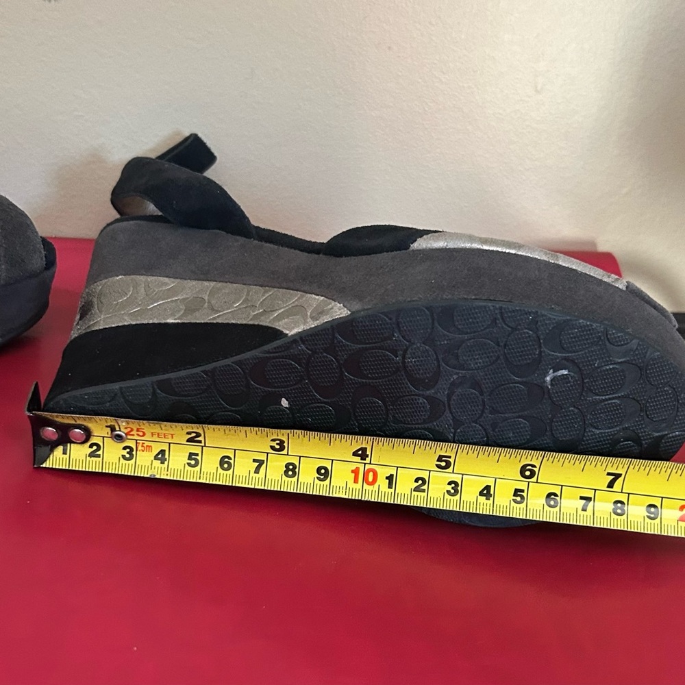 Coach Black and Silver Suede Wedge Sandals - Picture 12 of 13